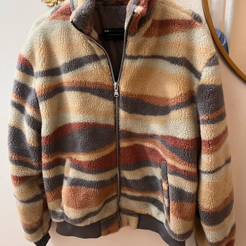 ASOS Striped Teddy Fleece Jacket